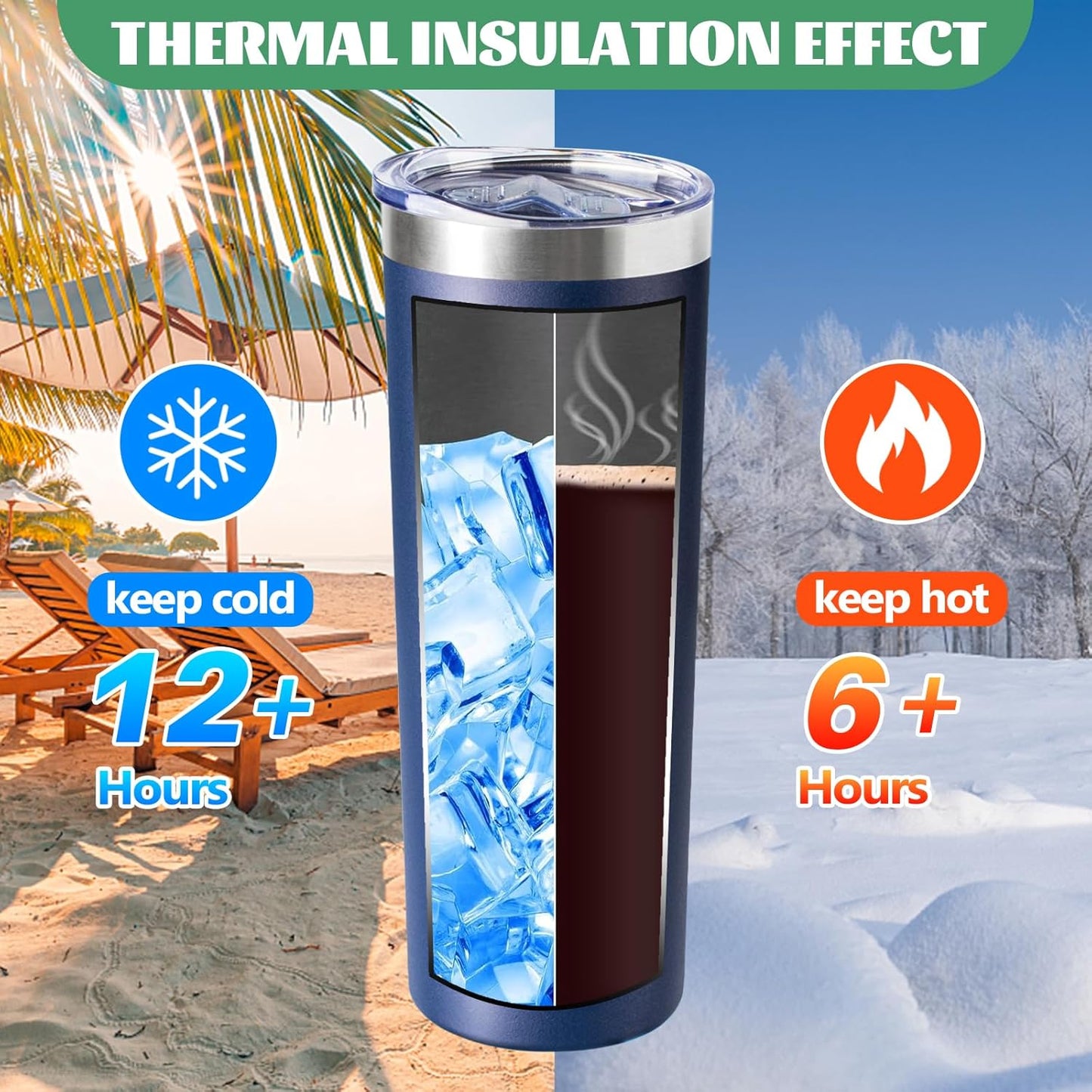 20 oz Skinny Tumbler with Lid and Straw,Stainless Steel Vacuum Insulated Tumbler Cup Double Wall Leak-proof Coffee Mug,Travel Thermal Water Tumbler for Home,Office,Outdoor(Navy Blue,8)