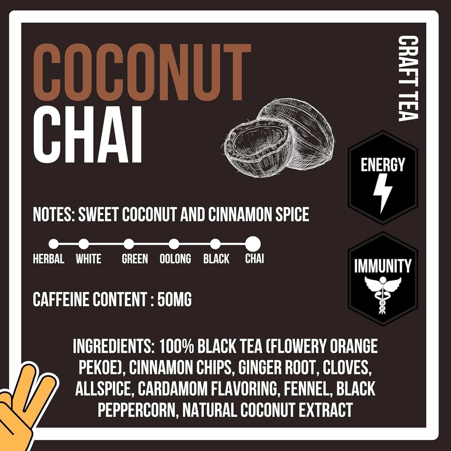 Revival Tea Company Coconut Chai Tea - Black Tea Blend with Fresh Spiced Chai and Coconut Flavor - 24 Tea Bags
