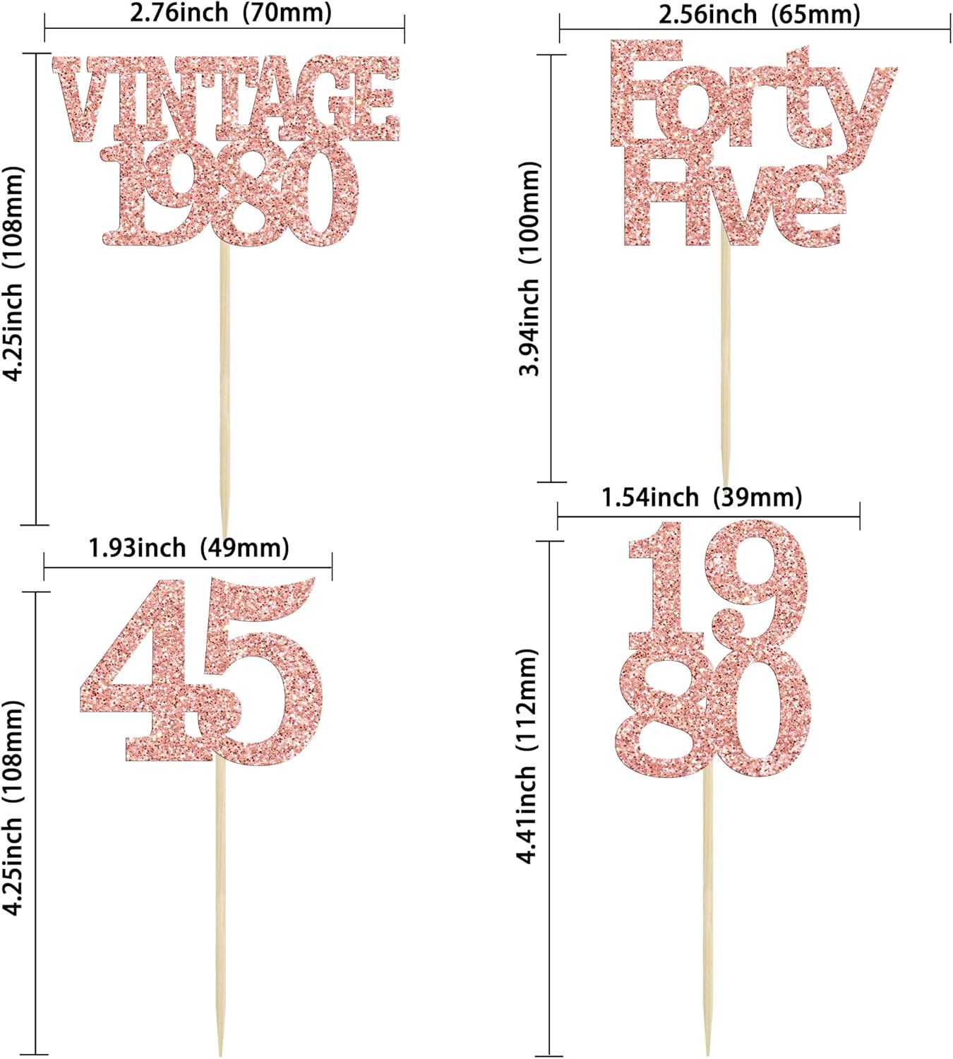 Gyufise 24Pcs 45th Birthday Cupcake Toppers Glitter Cheers to 45 Fabulous Forty Five Vintage 1980 Cupcake Picks 45th Birthday Wedding Anniversary Party Cake Decorations Supplies Rose Gold