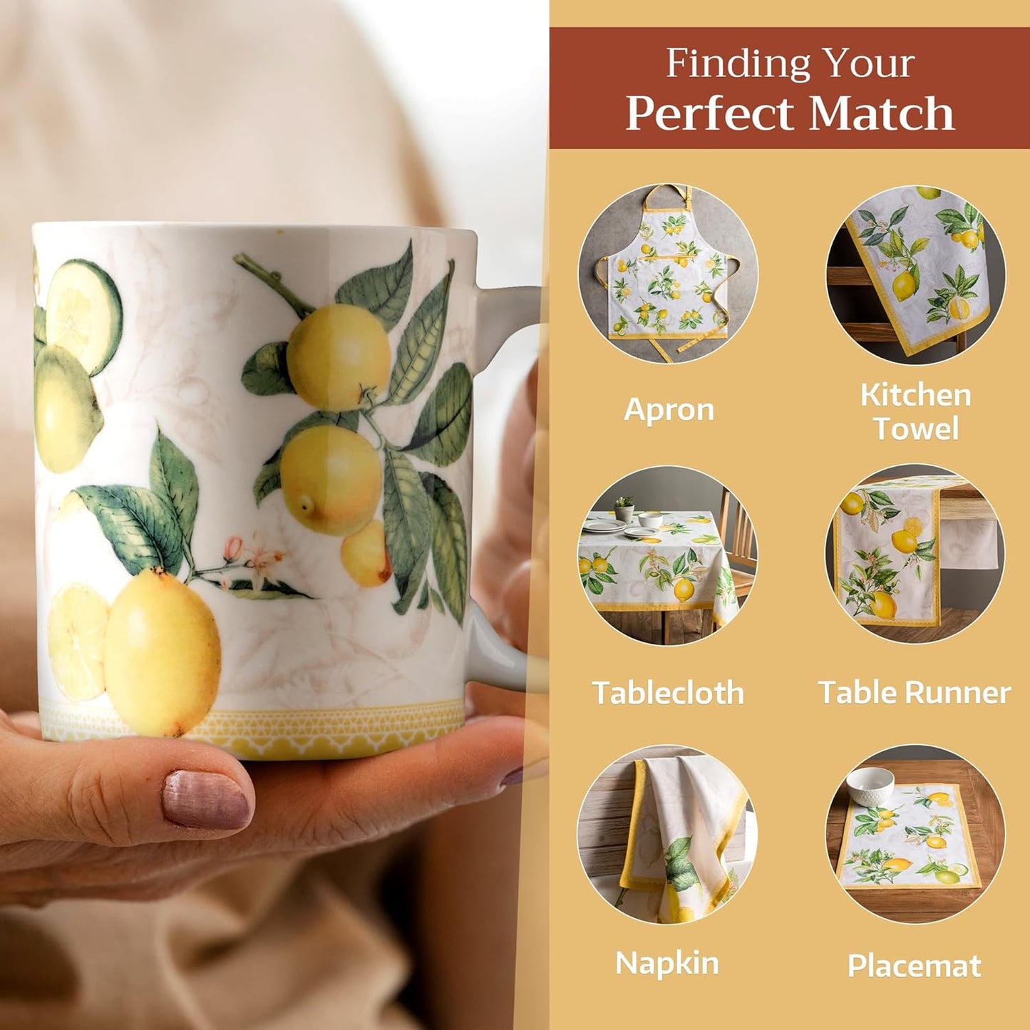 Maison d' Hermine Coffee Mug with Handles Fine Bone China Mugs Pack of One Tea Cups for Hot Beverages Cappuccino Latte Home Restaurant Office Perfect for Gift (Limoncello - Verna, 15 Ounce)