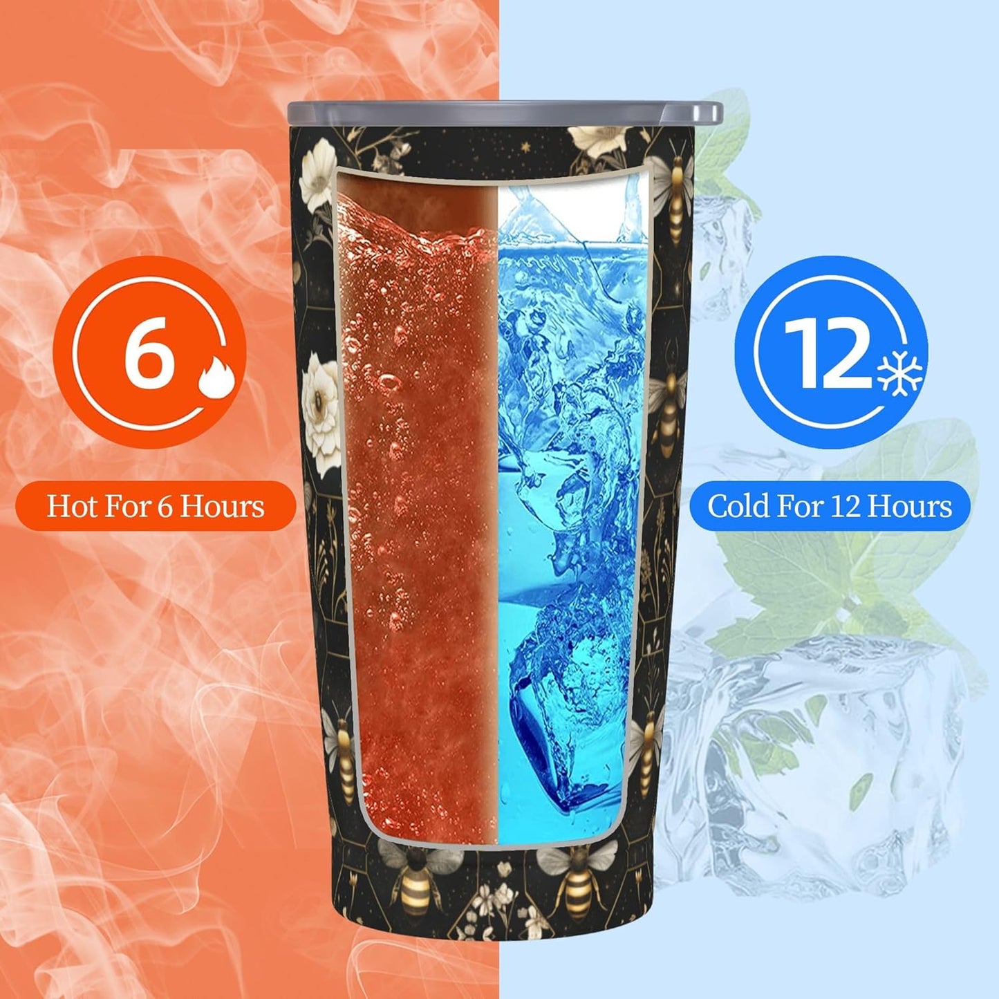 Bee Tumbler with Lid and Straw 20oz Coffee Tumblers Leakproof Stainless Steel Travel Mug Vacuum Insulated Cup for Iced and Hot