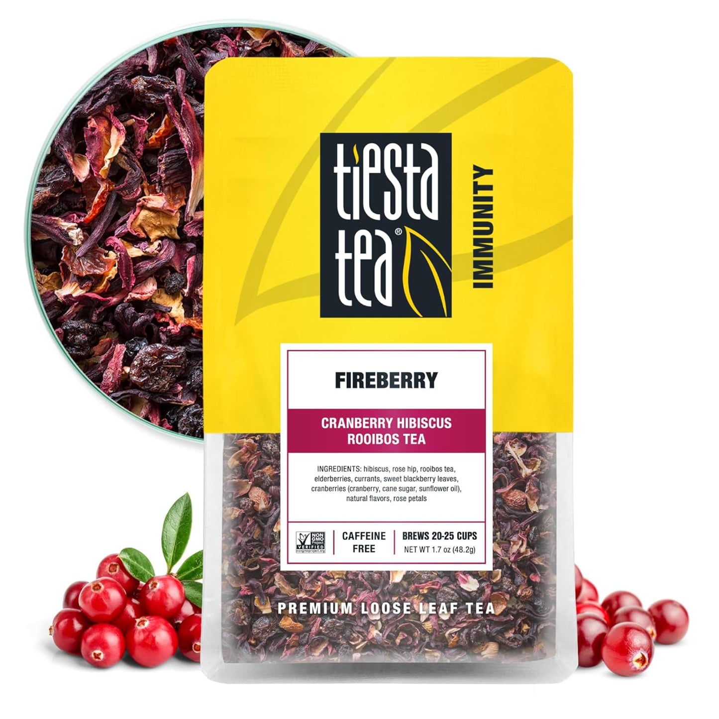 Tiesta Tea - Cranberry Hibiscus Rooibos Tea, Fireberry, Loose Leaf, Herbal Blend with Hibiscus, Cranberry, Currants & Rooibos, Enjoy Hot or Iced, 1.7oz Resealable Pouch, 25 Cups