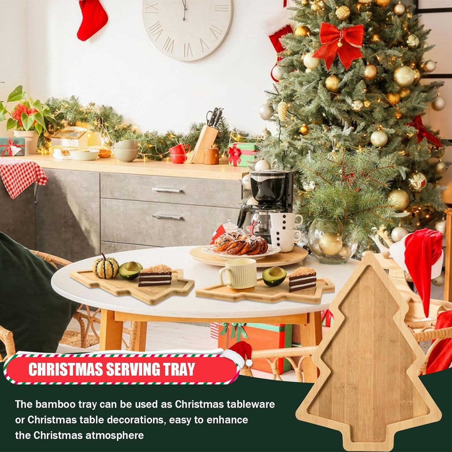 3 Pcs Christmas Wooden Appetizer Tray Christmas Tree Shaped Wooden Serving Platter Sushi Serving Tray Wood Charcuterie Board Tray Snack Dessert Candy Dish Plate for Christmas Home Kitchen,15x11x0.59