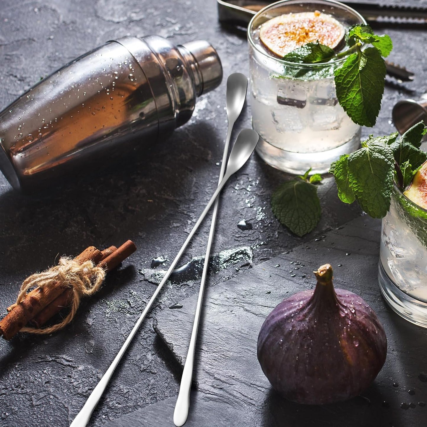 Patelai 8 Pieces Stainless Steel Coffee Stirring Spoons 7.8 Inch Reusable Coffee Stirrers Long Handle Bar Cocktail Salt Spoons Tiny Swizzle Sticks for Bar Cocktails