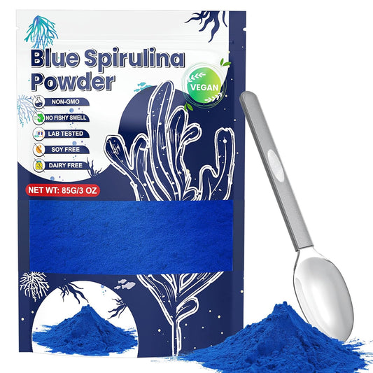 Blue Spirulina Powder - 85g Natural Blue Food Coloring, No Fishy Smell, Food Dye from Spirulina Algae, Plant Based Coloring Powder for Smoothies, Baking, Drinks