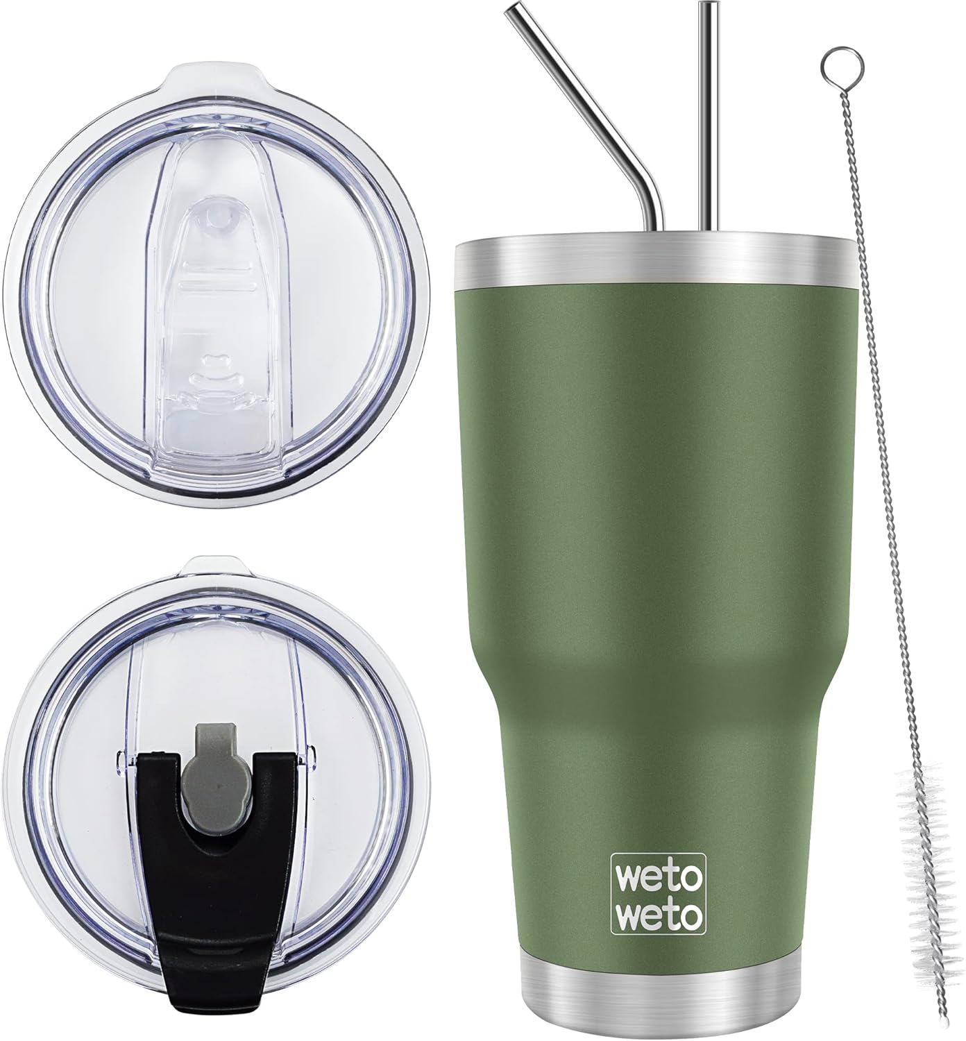 WETOWETO 30oz Stainless Steel Tumbler, Insulated Coffee Tumbler Cup with 2 Lids and 2 Straws, Double Walled Travel Coffee Mug for Hot & Cold Drinks (Army Green, 1 Pack)