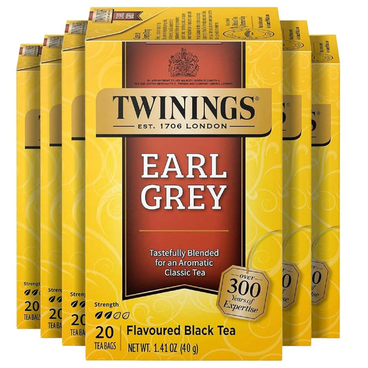 Twinings Earl Grey Black Tea Individually Wrapped Bags, 20 Count (Pack of 6), Flavoured with Citrus and Bergamot, Caffeinated, Enjoy Hot or Iced, 120 Teabags