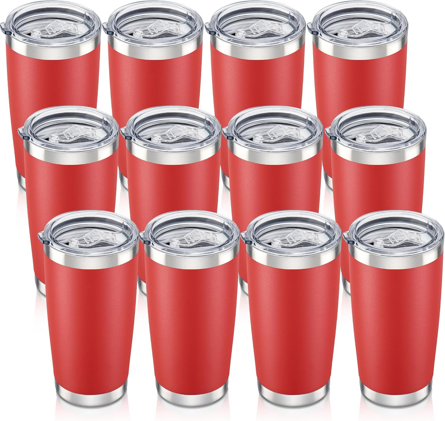 20 oz Tumbler with Lid Stainless Steel Insulated Tumblers Bulk Double Wall Vacuum Cups Powder Coated Travel Mug Keep Drinks Cold and Hot, Wine Red, 12 Pack