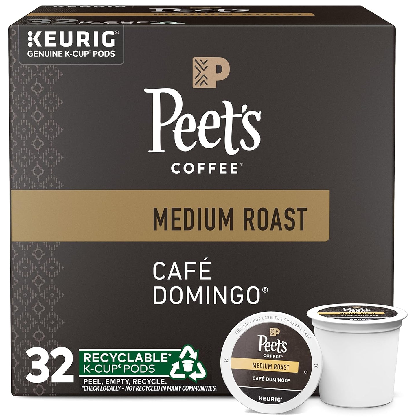 Peet's Coffee, Medium Roast Keurig K-Cup Pods - Café Domingo 32 Count (1 Box of 32 K-Cup Pods)