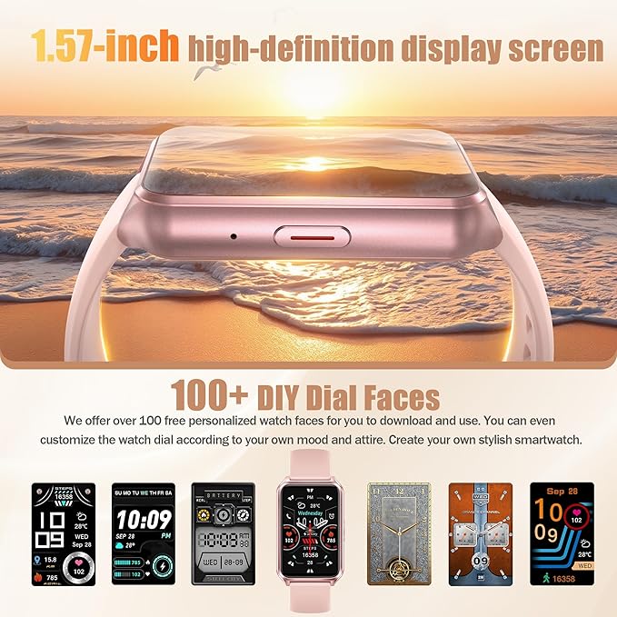 Smart Watch with Fitness Tracker, 1.57-Inch Display, Answer Calls, Sleep Monitor, IP68 Water Resistant (Pink)