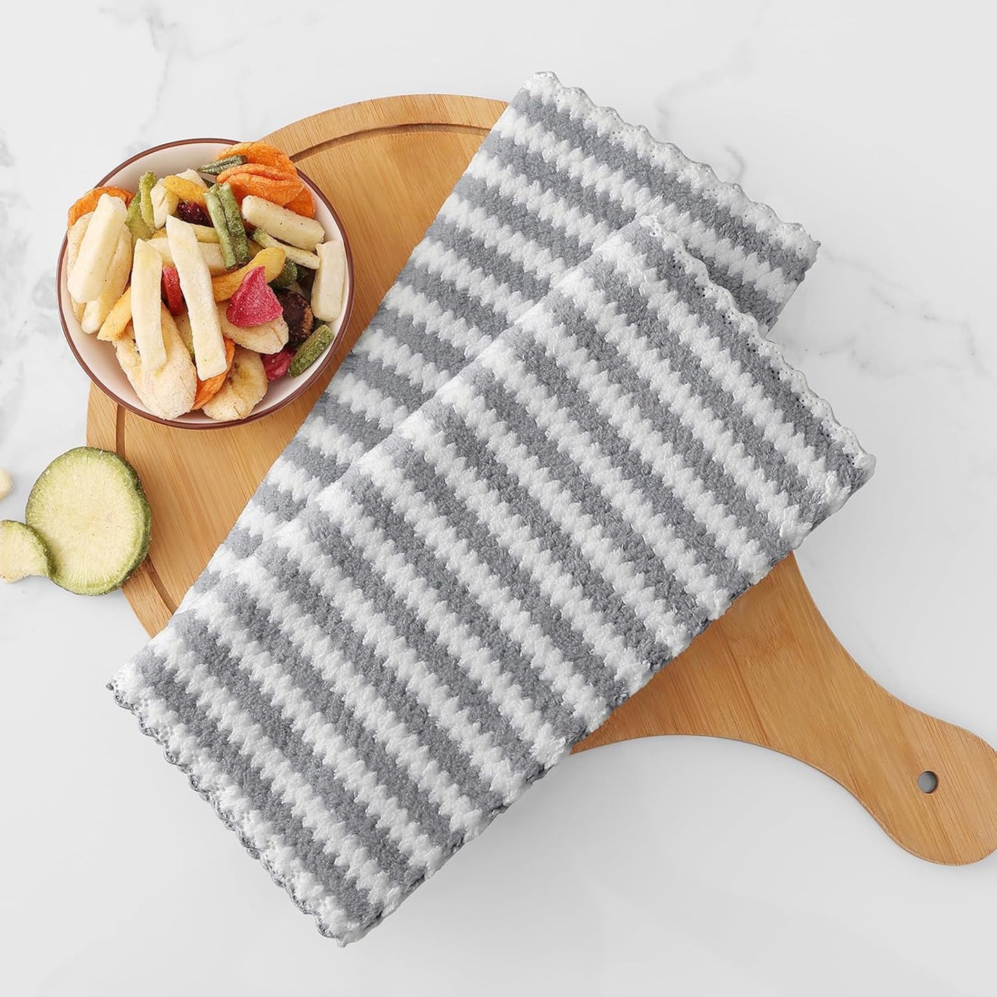 Homaxy Kitchen Towels(12 Pack, 10 x 20 inches), Ultra Soft and Absorbent Dish Towels, Reusable Fast Drying Microfiber Cleaning Cloth, Coral Velvet Wave Design No-lint, Grey