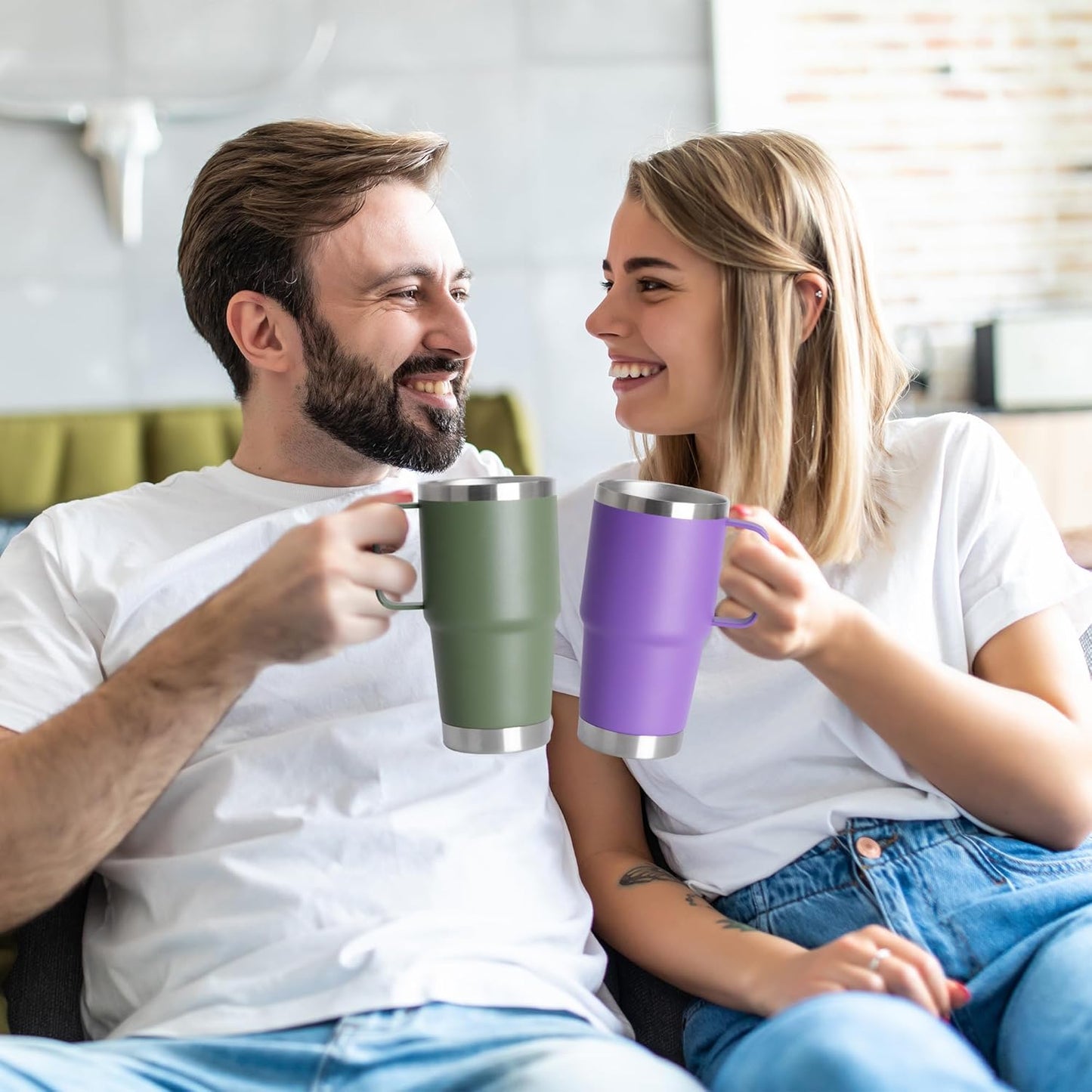 HASLE OUTFITTERS 20oz Tumbler with Lid, Stainless Steel Tumbler with Handle, Metal Insulated Travel Coffee Mug with Handle, Double Wall Vacuum Spill Proof Tumbler Cup, Purple 1 Pack