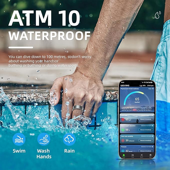 AI Smart Ring, Fitness Tracker with Heart Rate, Blood Pressure, Sleep Tracking, Step Tracking, 10ATM, Waterproof Smart Ring for iPhone and Android (Matte Black, 9)