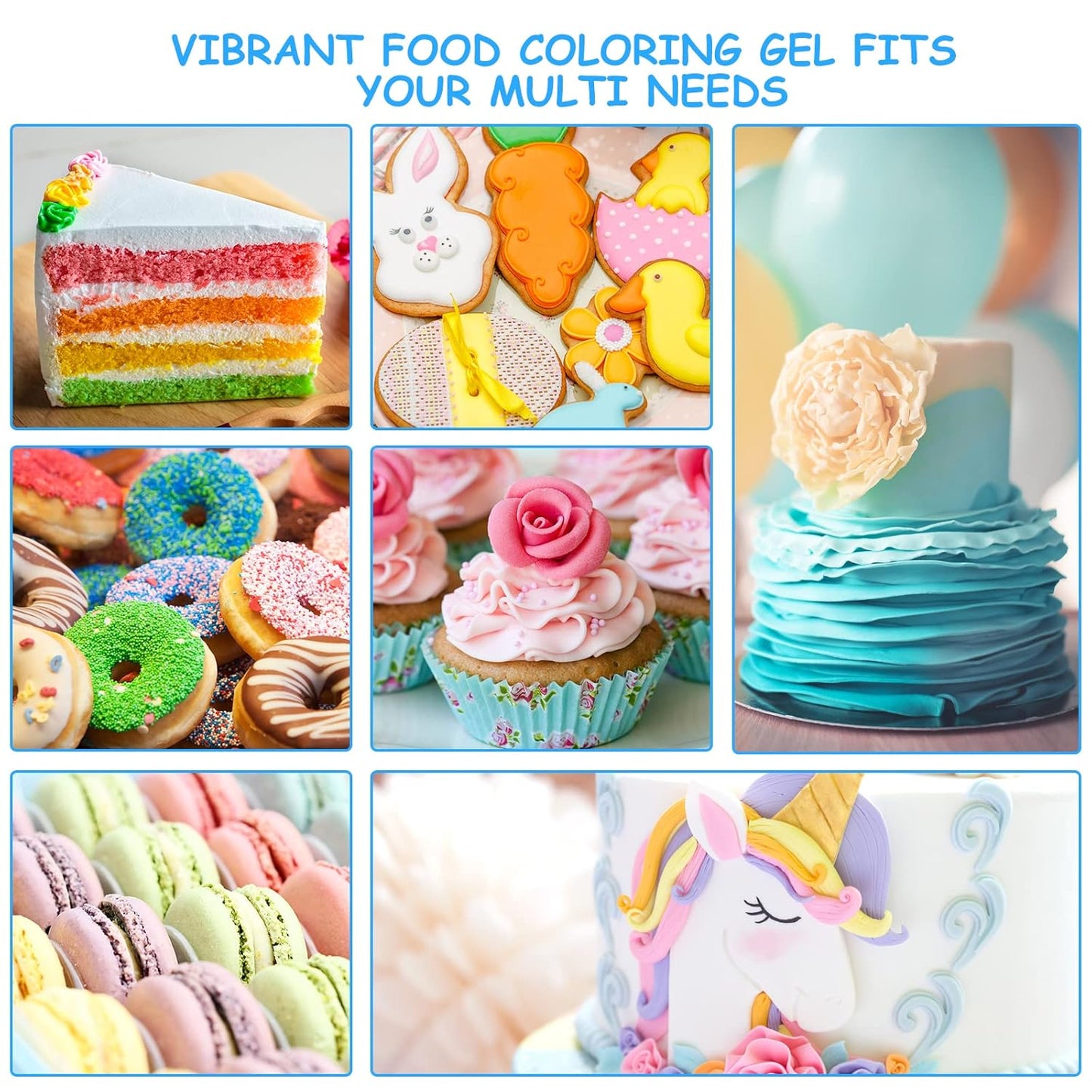 Food Coloring Gel Cake Decorating Set - Jelife 10 Colors Gel Based Edible Food Color Easter Egg Dye Kit Concentrated Neon Icing Colors for Kids Baking Macaron Frosting Fondant Cookie (6ml/Bottles)