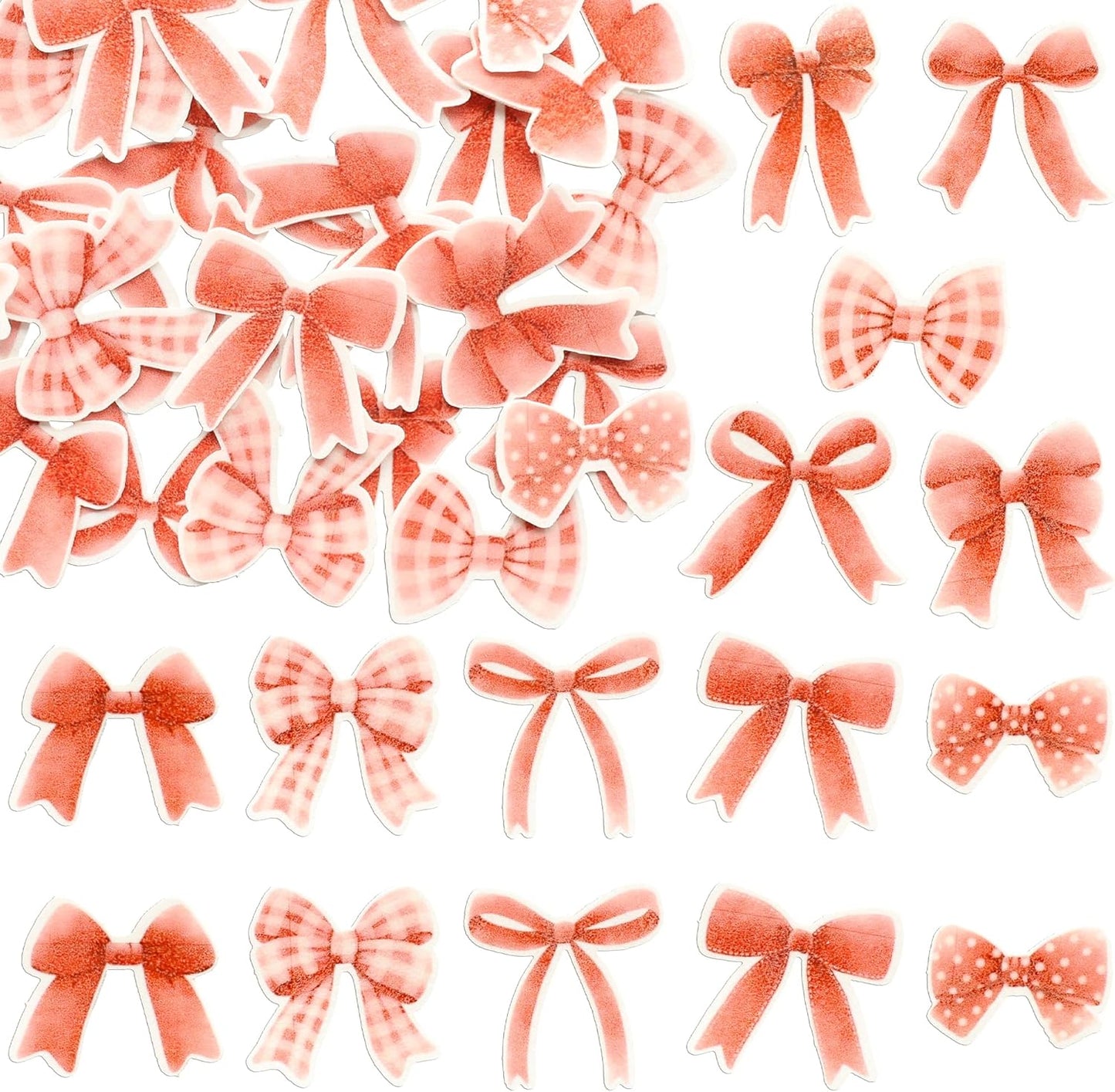 Gyufise 50Pcs Edible Red Bowknot Cupcake Toppers Wafer Paper Bowknot Cake Dessert Picks Baby Shower Princess Cupcake Toppers for Birthday Party Decoration Supplies