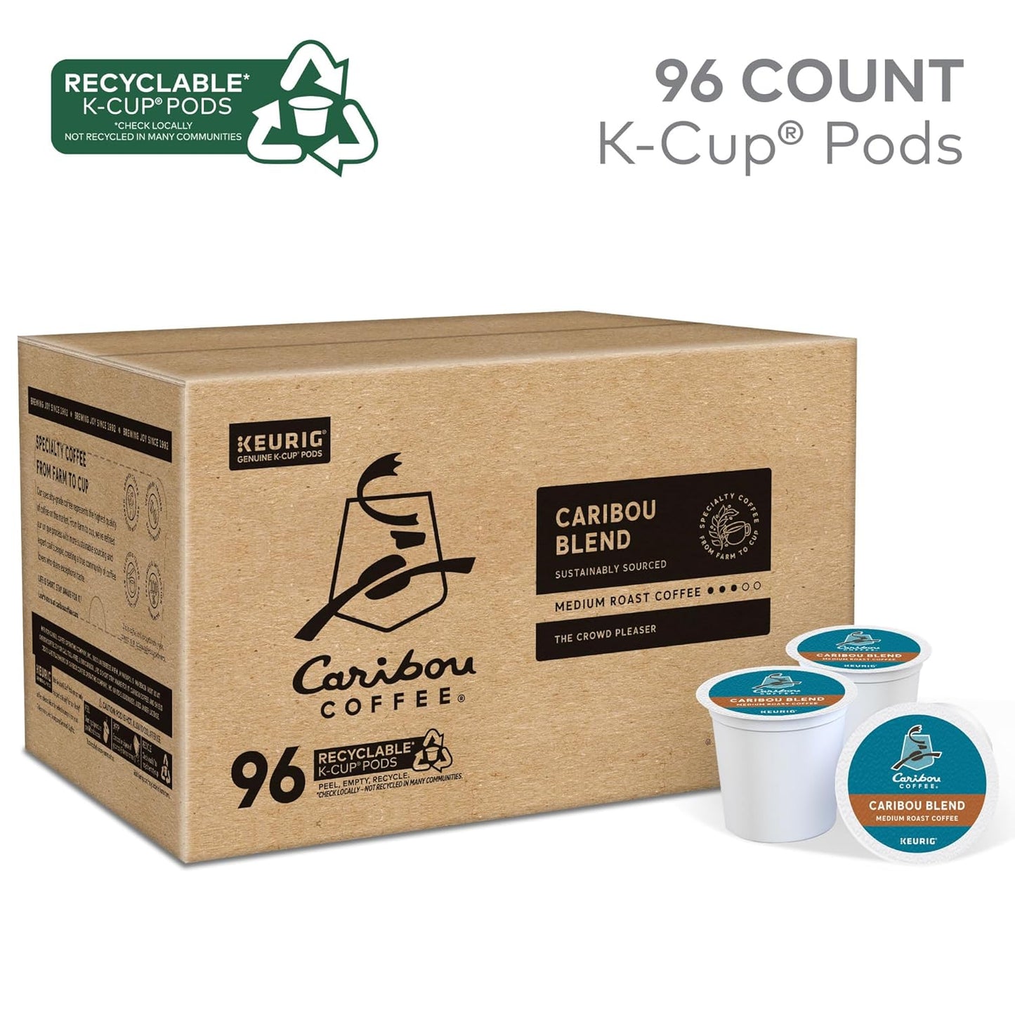 Caribou Coffee Caribou Blend Keurig Single-Serve K-Cup Pod, Medium Roast Coffee, 96 Count