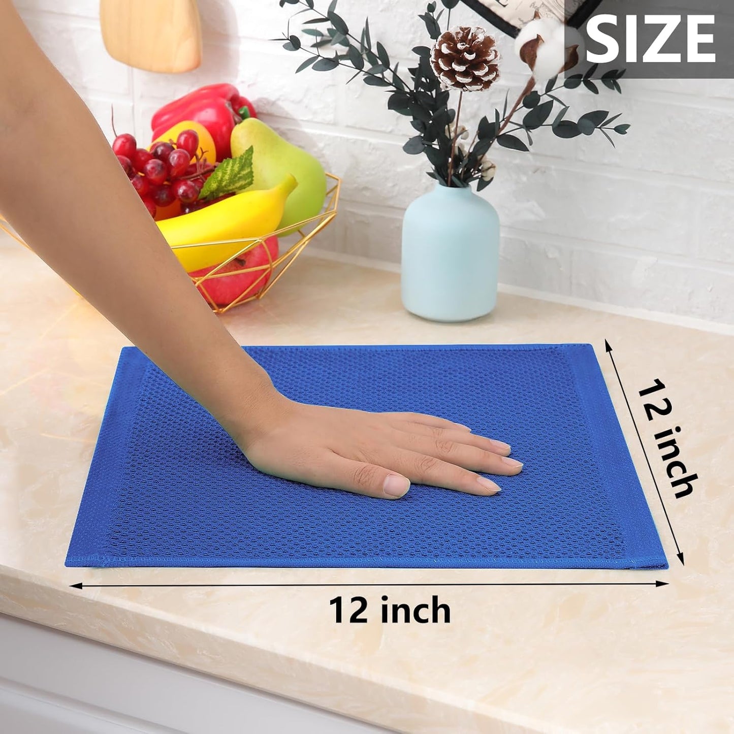 Homaxy 100% Cotton Waffle Weave Kitchen Dish Cloths, Ultra Soft Absorbent Quick Drying Dish Towels, 12 x 12 Inches, 8-Pack, Blueberry