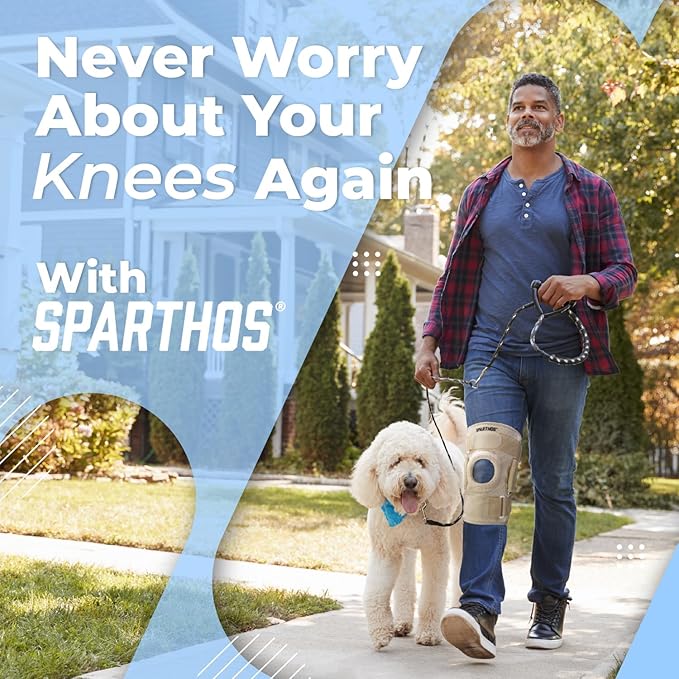 Sparthos Knee Brace - Relieves ACL, MCL, Meniscus Tear, Arthritis, Tendons Pain - Open Patella Design with Dual Hinges - Patellar Compression Support, Plus Size Fit - For Men and Women (Beige-XXL)