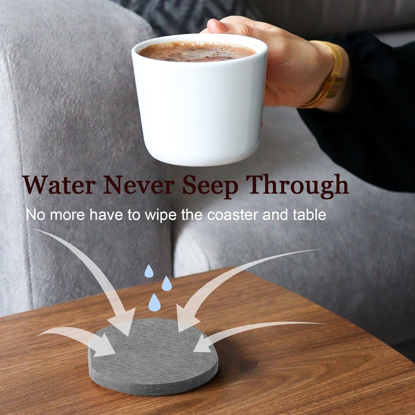 Instant Dry Stone Absorbent Diatomite Coaster Set of 4 for Drinks Wine Coffee, Modern Unique Cup Diatomaceous Earth Coasters for Coffee Table Office Desk, Deep Grey