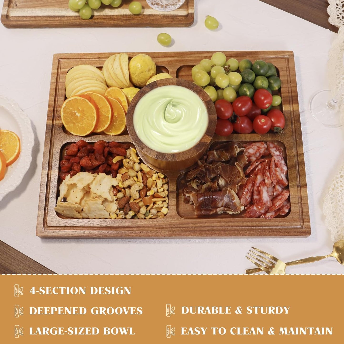 Acacia Wood Cake Stand with Lid - 17" Rectangular 2-in-1 Serving Board & Dessert Display, Shatterproof Acrylic Cake Dome Cover(5.1" high), Charcuterie Platter for Cheese, Fruit, Appetizers (17 inch)