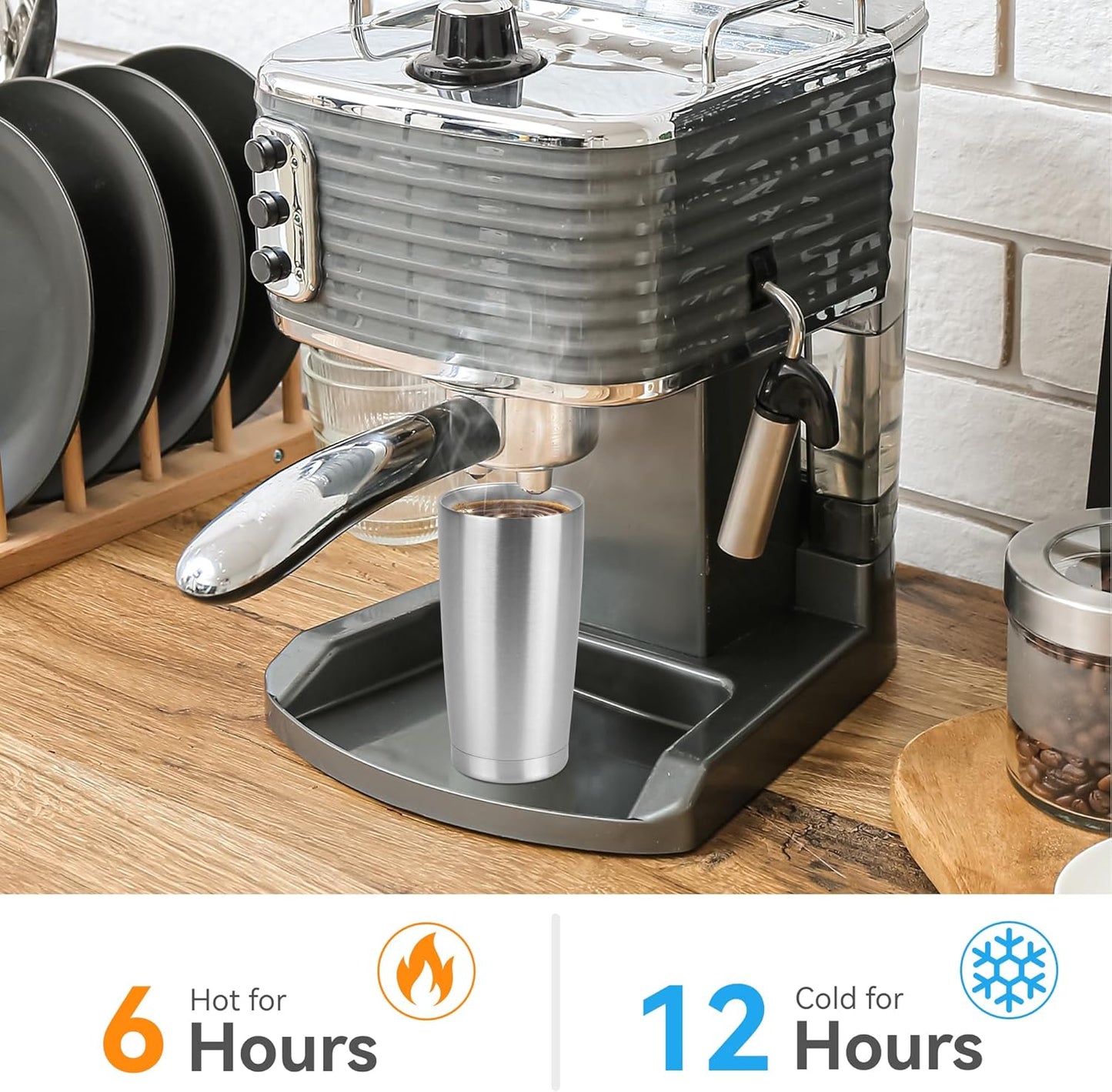 20 oz Tumbler Stainless Steel Tumblers Bulk with Lid Double Wall Insulated Coffee Tumbler Cups for Hot & Cold Drinks Powder Coated Travel Coffee Tumbler Mug Metal (Stainless Steel, 6 pack)