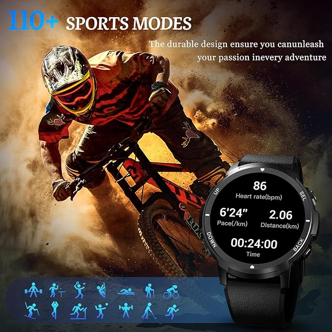 Smart Watch for Men- Bluetooth Call, 2025 Military Waterproof Fitness Sleep Tracker Watch with 110 Sports Modes, Smartwatch for Samsung Android iPhone iOS Compatible