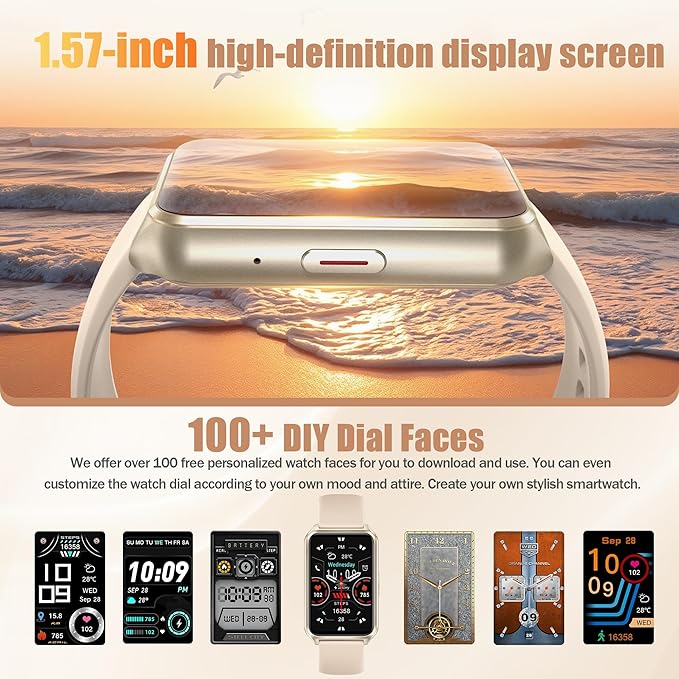 Smart Watch with Fitness Tracker, 1.57-Inch Display, Answer Calls, Sleep Monitor, IP68 Water Resistant (Gold)