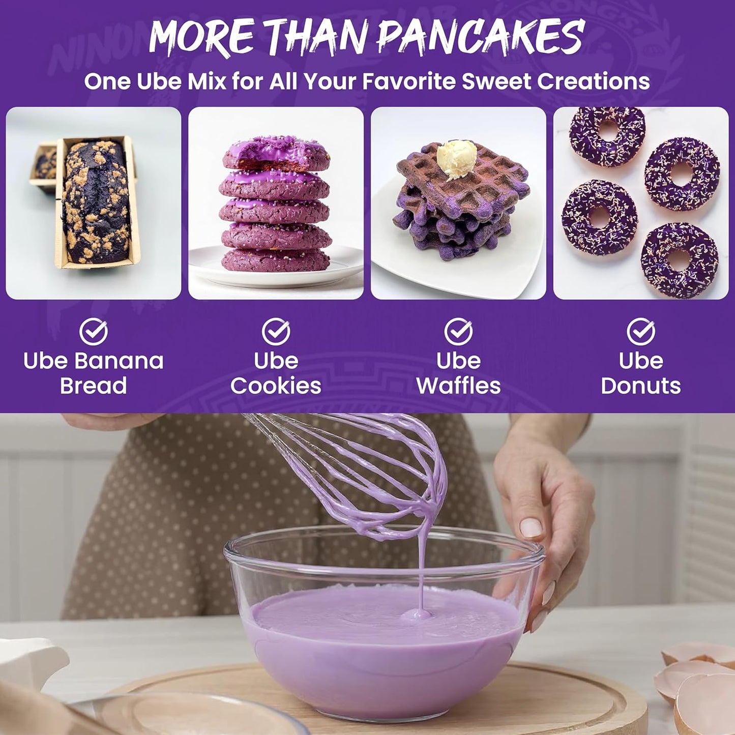 Ninong's Dessert Lab Ube Pancake Mix, Ube Flavored Buttermilk Pancake Mix with Real Ube, Makes Ube Cakes, Waffles, Crepes and more, Just Add Water (1 Pound)