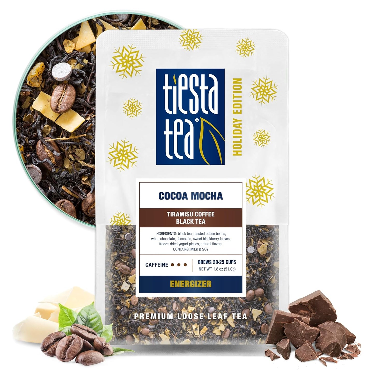 Tiesta Tea - Cocoa Mocha, Loose Leaf, Tiramisu Coffee Black Tea, Premium High Caffeinated Blend, Holiday, Make Hot or Iced & Brews Up to 25 Cups, 1.8 Ounce Resealable Pouch
