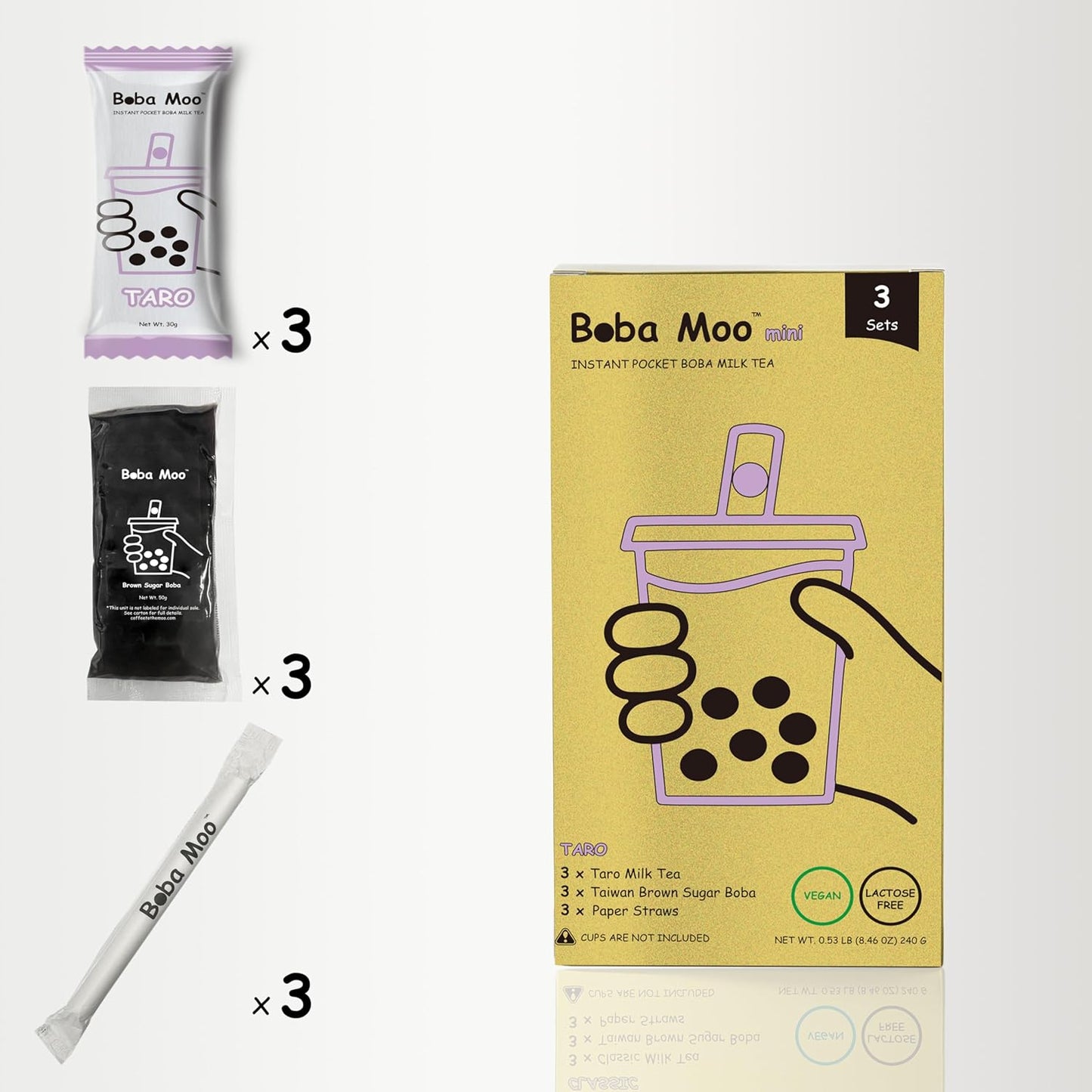 Boba Moo Mini Premium Boba Tea Kit With Taro Milk Tea Flavor - Only 10,000 Kits Yearly, Small Batch Bubble Tea Kit With Exceptional Taste & Chewiness, Vegan, Lactose-Free, 3 Servings