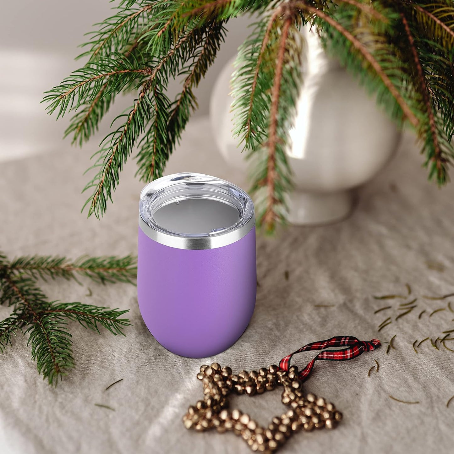DOMICARE Stainless Steel Wine Tumbler Bulk with Lid, Personalized Insulated Tumblers Set, 12oz Travel Coffee Cups Pack of 1, Purple