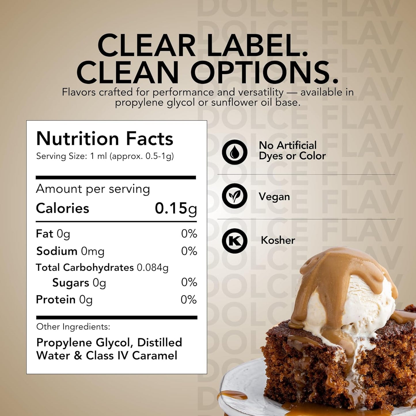 Dolce Flav Natural Brown Food Coloring – 2 oz Liquid Color from Class IV Caramel with Graduated Dropper | Water-Soluble | For Baking, Beverages & Sauces | Kosher | Made in USA