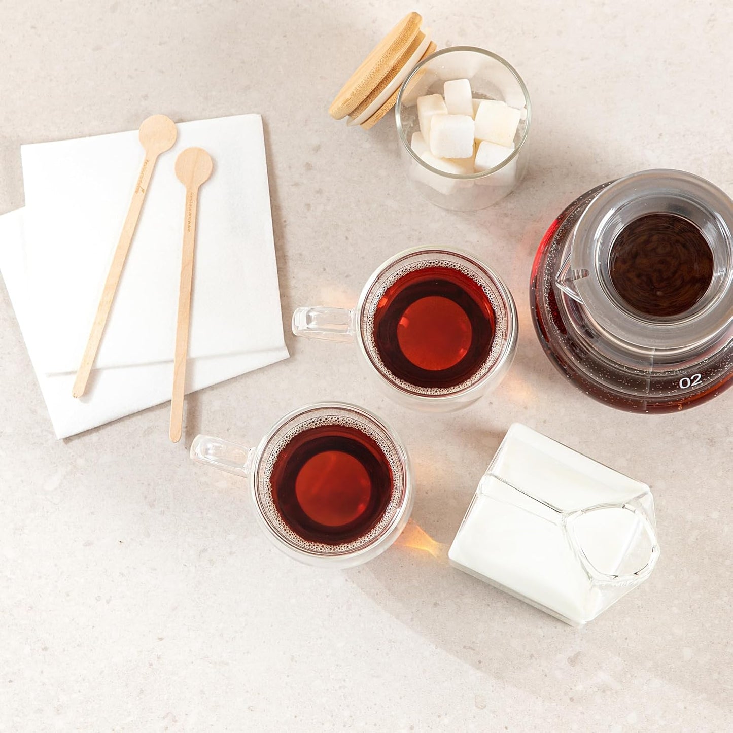 Restaurantware-Forma Professional 5.1 Ounce Glass Coffee Cups, 2 Insulated Coffee Cups With Handle - Dishwashable, Reusable, Clear Double Wall Beverage Tumblers, Freezable, For Hot Or Cold Beverages