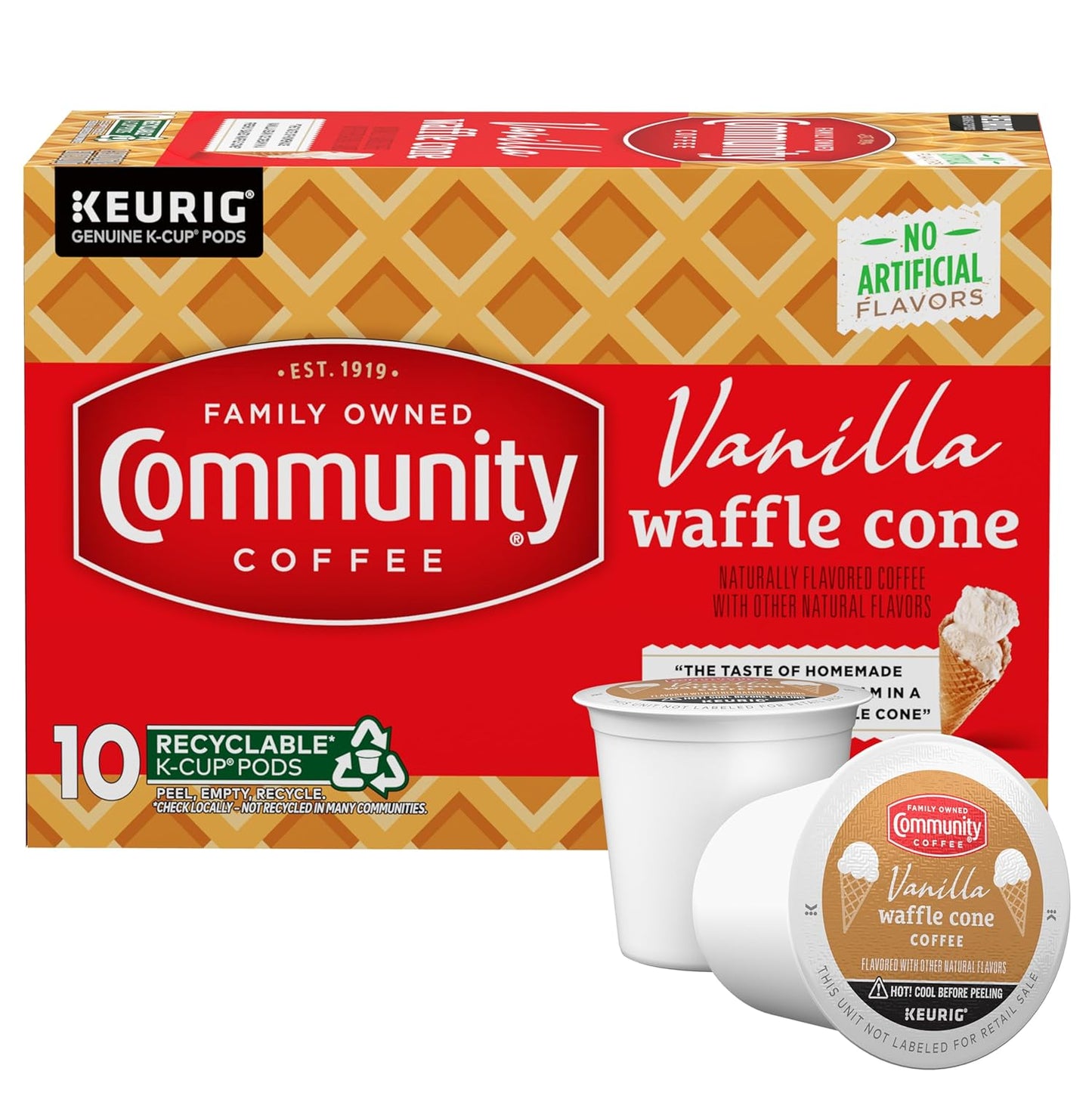 Community Coffee Vanilla Waffle Cone Ice Cream Flavored, 10 Count Coffee Pods, Compatible with Keurig 2.0 K-cup Brewers, 10 Count (Pack of 1)