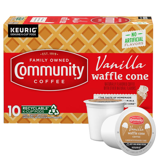 Community Coffee Vanilla Waffle Cone Ice Cream Flavored, 10 Count Coffee Pods, Compatible with Keurig 2.0 K-cup Brewers, 10 Count (Pack of 1)