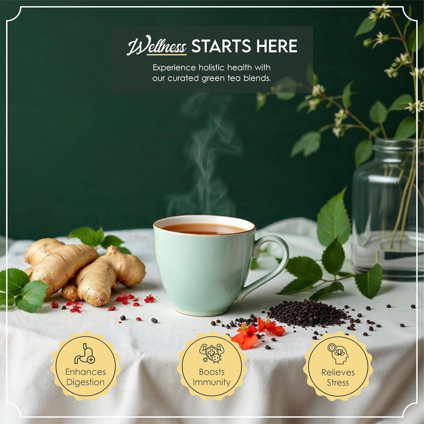 Tea Leaf & Co. Joyful 3 Pack Premium Tea Git Combo Box - Contains Sweet Hibiscus, English Breakfast Black & Turmeric Ginger Herbal Teas - Perfect for Premium Gifting (3Oz)