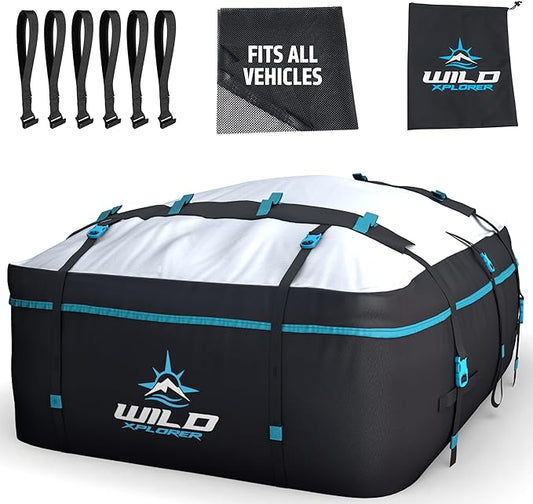Rooftop Cargo Carrier 15cuft – Waterproof Car Roof Cargo Carrier, Car Top Carrier for Luggage, No Roof Rack Needed, Includes Storage Bag, Non-Slip Mat, 6 Door Hooks, Fits Cars & SUV – XL & XXL Options
