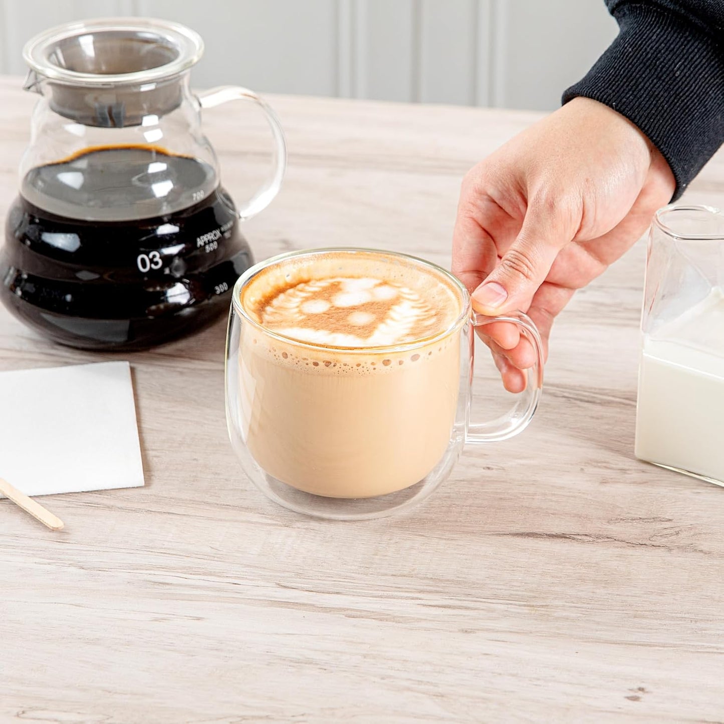 Restaurantware-Forma Professional 16.9 Ounce Double Wall Coffee Mugs, 2 Insulated Coffee Mugs With Handle - Dishwashable, Reusable, Clear Glass Beverage Cups, Freezable, For Hot Or Cold Beverages