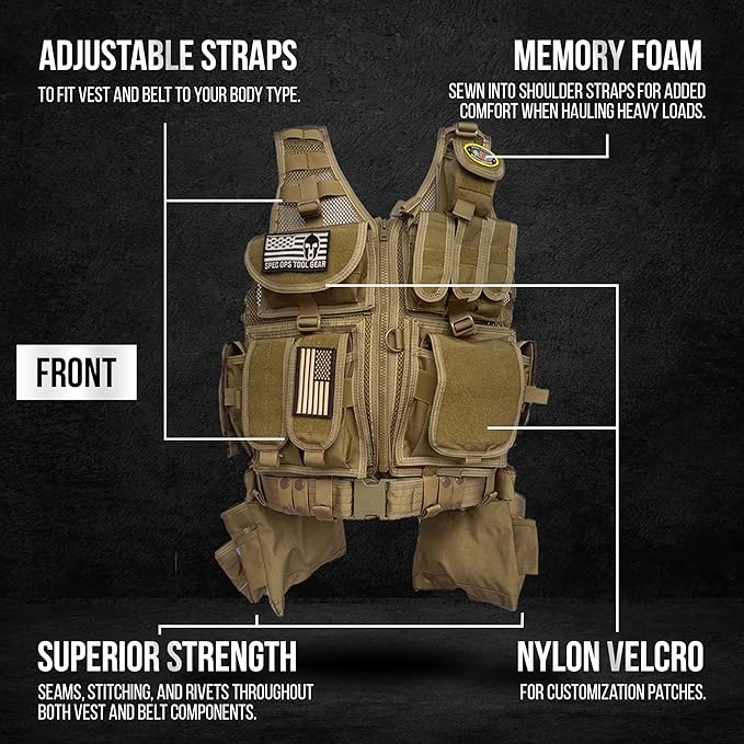 SOTG Delta Tactical Tool Vest with Tools Pouches, Lightweight & Durable Construction Vest with Weight Dispersal Technology