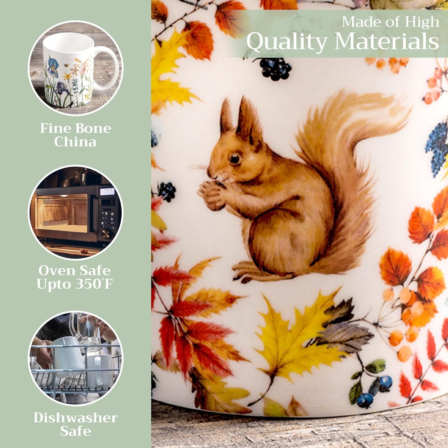 Maison d' Hermine Coffee Mug with Handles Fine Bone China Mugs Pack of One Tea Cups for Hot Beverages Cappuccino Latte Home Restaurant Office Perfect for Gift (Sous-Bois - Foret, 15 Ounce)