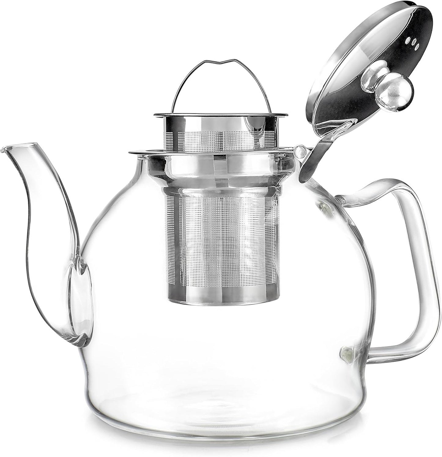 Teabloom Dublin Glass Teapot – Fine Borosilicate Glass – Stovetop and Microwave Safe – Removable Stainless Infuser – Ideal for Loose Leaf Tea – Large Capacity – 40 oz. / 1200 ml (4-5 Cups)