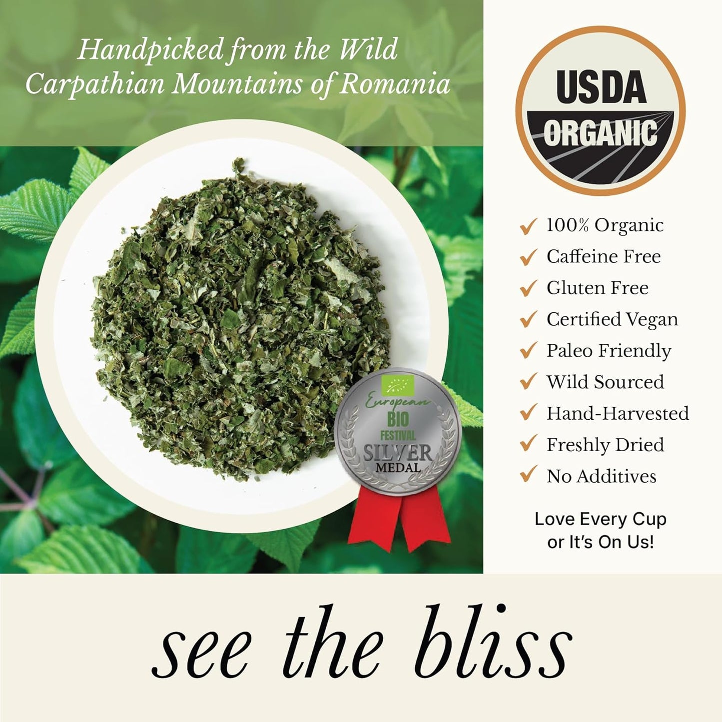 Wild Bliss Organic Red Raspberry Leaf Tea Pregnancy and Menstrual Support - Loose Leaf Herbal Tea - 1.76 Oz - 25 Servings