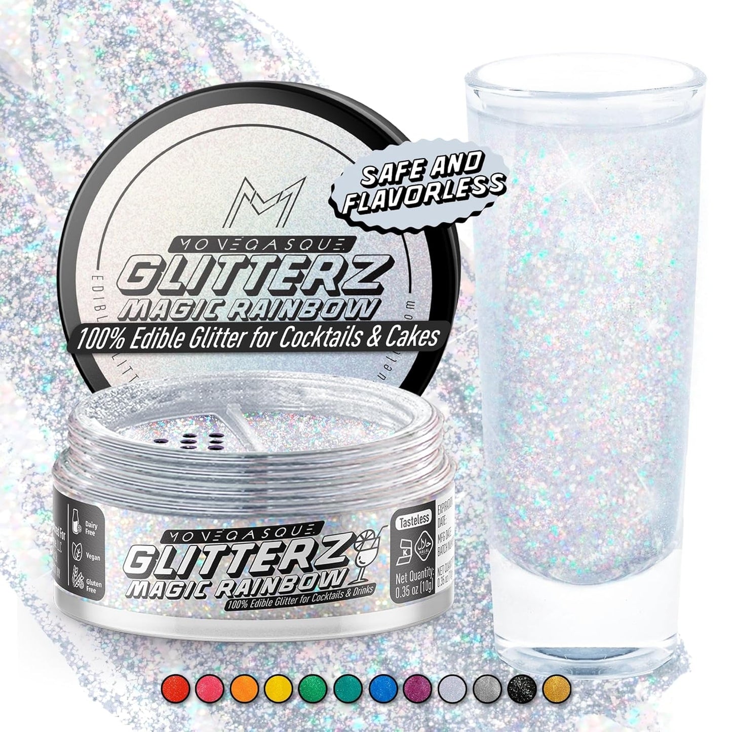 MONÉGASQUE Magic Rainbow Edible Glitter for Drinks 10g – Edible Glitter for Cakes & Cocktails – Cocktail & Drink Shimmer Powder – Sparkles for Drinks – Halloween Food & Cake Decorations Spray Dust