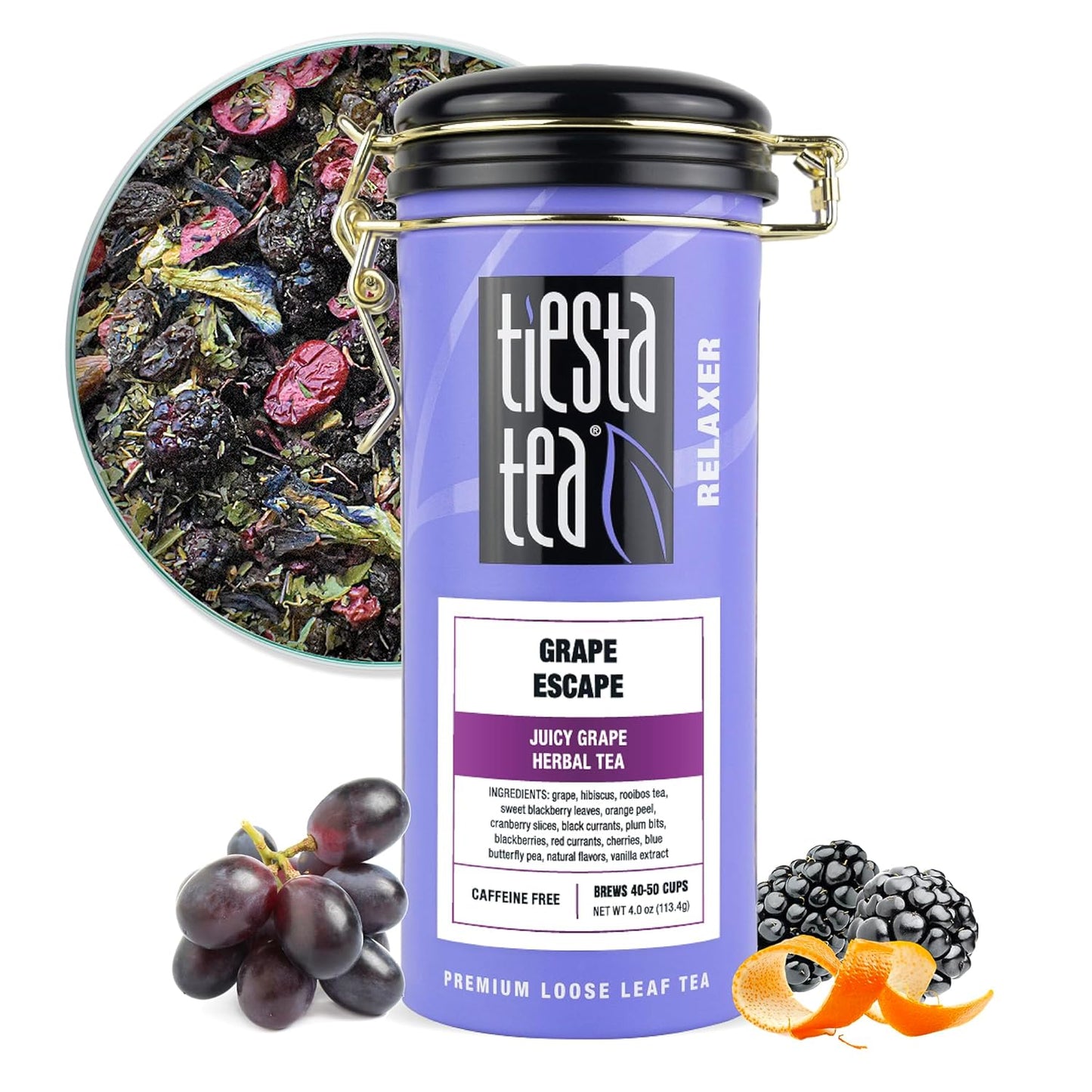 Tiesta Tea - Grape Escape, Loose Leaf, Juicy Grape Herbal Tea, Non Caffeinated Fruit Blends, Make Hot or Iced Up to 50 Cups, 4 oz Refillable Tin