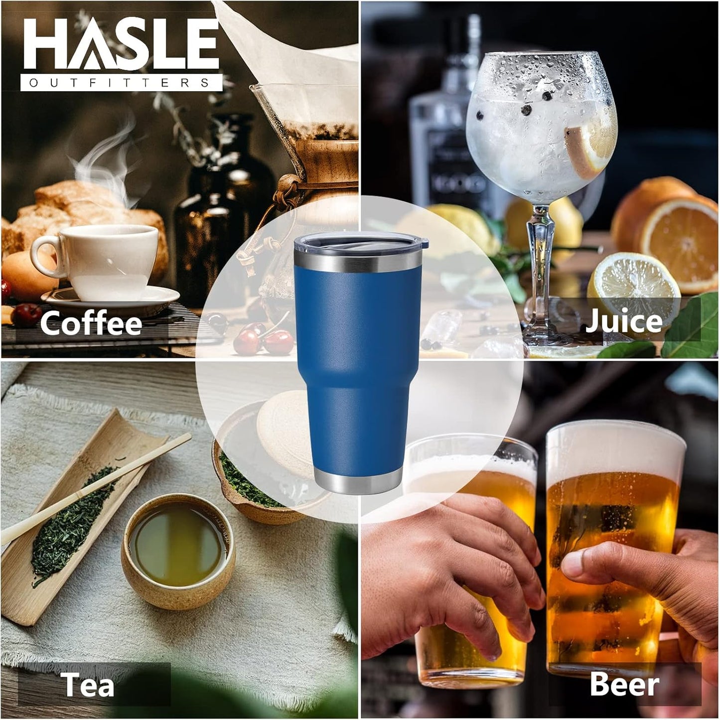 HASLE OUTFITTERS 30oz Stainless Steel Tumbler, Double Wall Vacuum Insulated Travel Mug Tumbler, Durable Insulated Coffee Mug, Gift Box Set (Dark Blue, 12)