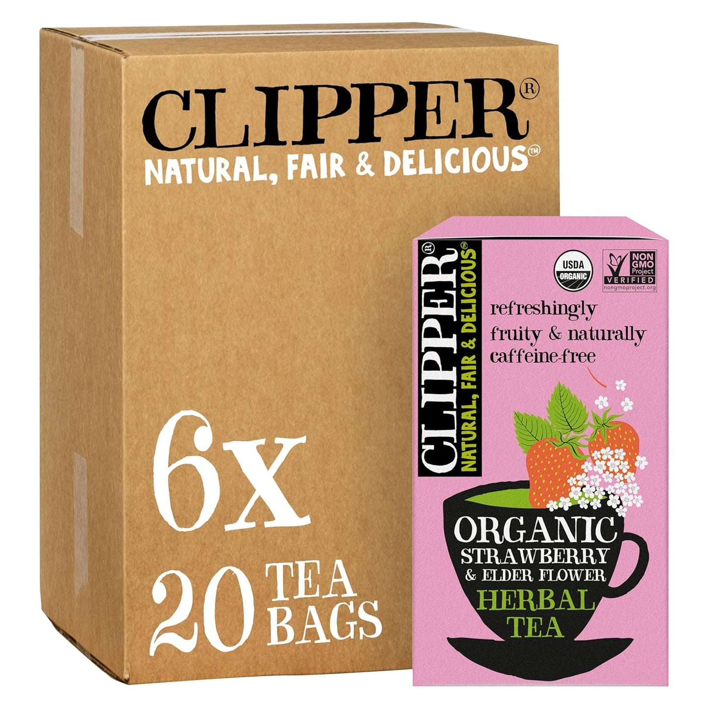 Clipper Tea Strawberry & Elderflower Herbal Tea – Caffeine Free, USDA Organic, Great Hot or Iced – Refreshingly Fruity, Natural, Fair & Delicious – 120 Tea Bags