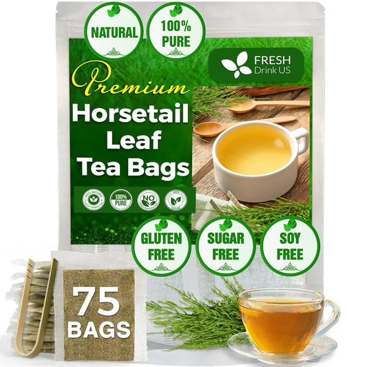 FreshDrinkUS, Premium 75 Horsetail Leaf Tea Bags, 100% Natural & Pure from Horsetail Loose Leaves Herbal Tea. Made with Natural Material Tea Bags. No Sugar, No Caffeine, No Gluten, Vegan.