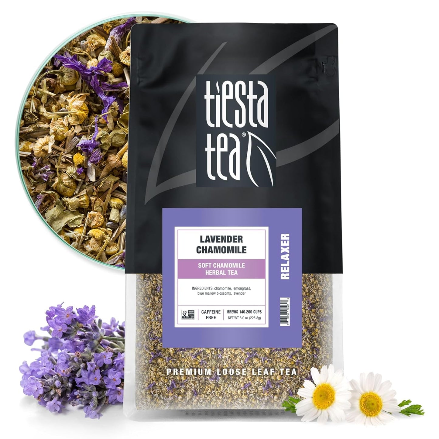 Tiesta Tea - Lavender Chamomile Herbal Tea, Loose Leaf, Calming Blend with Chamomile and Lavender, Caffeine-Free Herbal, Great for Hot or Iced Brews, Resealable Bulk Pouch, 200 Cups, 8 Ounce