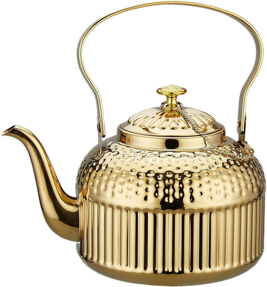 SANQIAHOME Antique 1.5L (50Oz) Stainless Steel Teapot with Infuser Gold