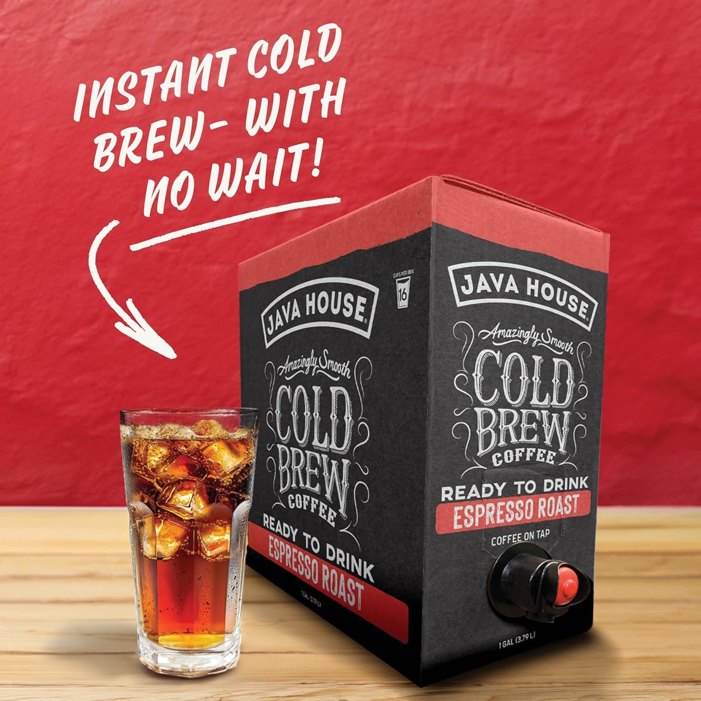 Java House Cold Brew Coffee on Tap – Premium 100% Arabica Dark Roast – Smooth Espresso Flavor with Dark Chocolate Notes – 1 Gallon Box (16 Servings) – Ready to Drink, No Brewing Required, Fridge-Friendly